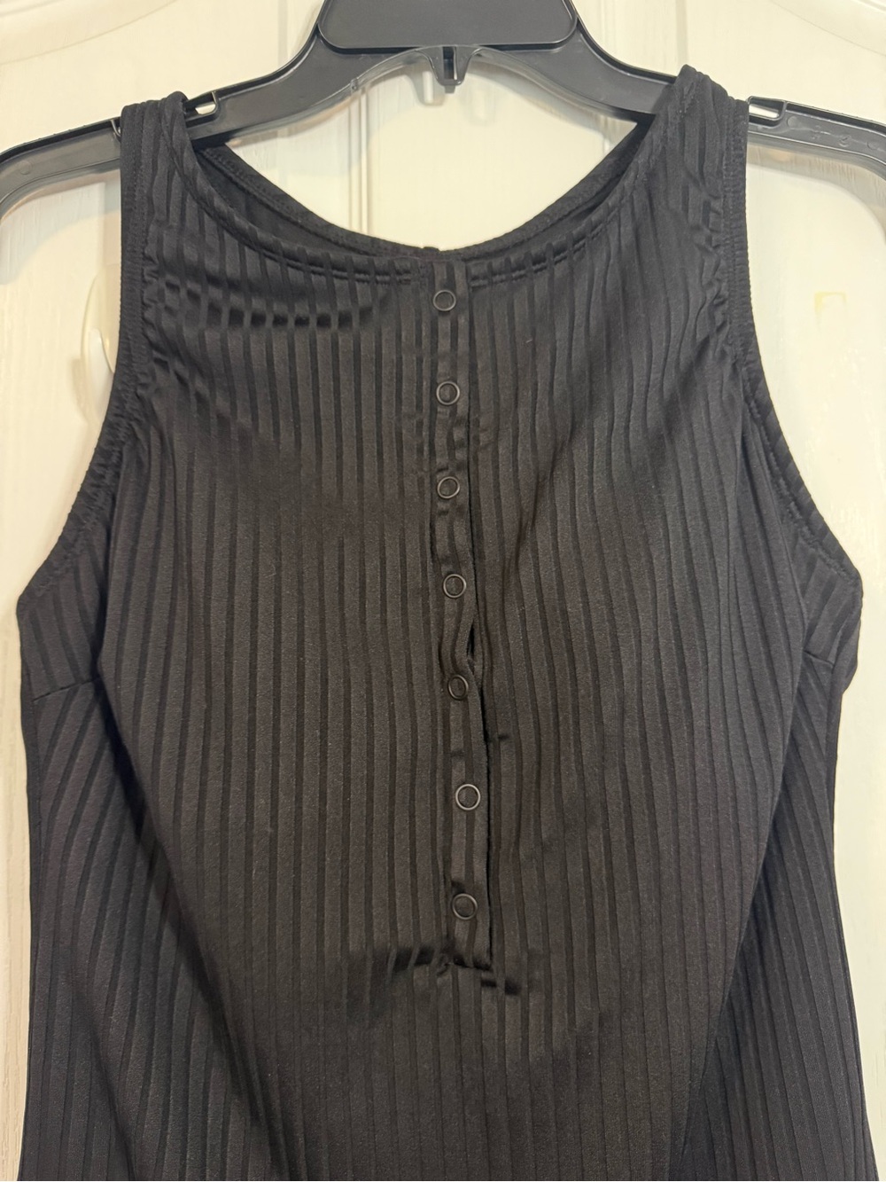 Shade & Shore Black Ribbed Tank One-Piece Swimsuit with Front Buttons - Picture 3 of 6